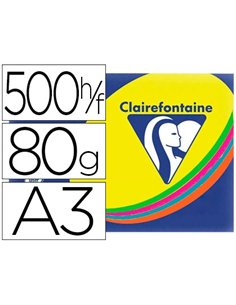 Papier couleur clairefontaine trophée multifonction a3 80g/m2 couleurs assorties intenses paquet 500 feuilles.