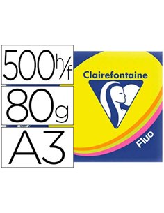 Papier couleur clairefontaine trophée multifonction a3 80g/m2 couleurs assorties fluorescentes paquet 500 feuilles.