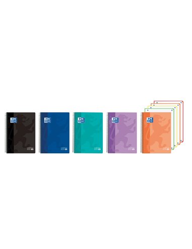 Cahier Oxford Europeanbook 4 A5+, quadrillé, 5 x 5 mm, 120 feuilles, 90 g/m² - Couverture ultra-résistante - 4 bandes de couleur