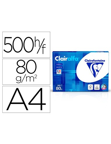 Papier clairefontaine clairalfa extra blanc a4 80g/m2 blancheur 170 opacité 93 rigidité 135 500 feuilles.