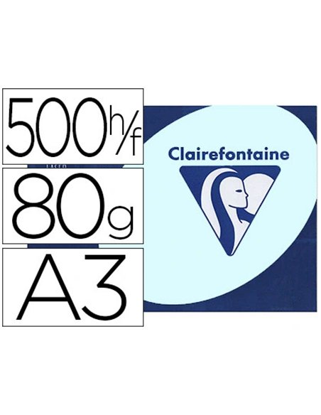 Papier couleur clairefontaine trophée multifonction a3 80g/m2 couleurs vives bleu alizé paquet 500 feuilles.