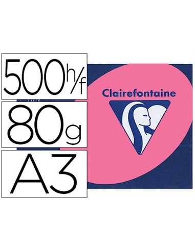 Papier couleur clairefontaine trophée multifonction a3 80g/m2 couleurs intenses rose fuchsia paquet 500 feuilles.