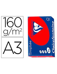 Papier clairefontaine multifonction laser couleur trophe a3 160g/m2 rouge corail parfaite opacite.