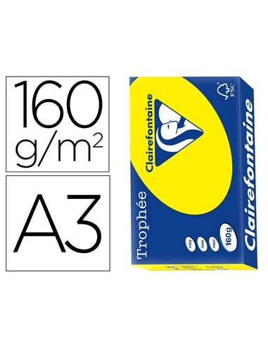 Papier clairefontaine multifonction laser couleur trophe a3 160g/m2 soleil parfaite opacite paquet 250.