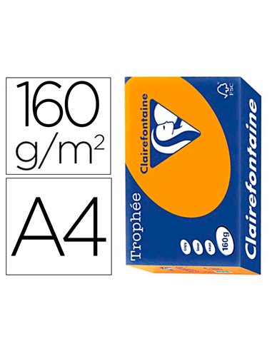 Papier clairefontaine multifonction laser couleur trophe a4 160g/m2 clementine parfaite opacite paquet 250.