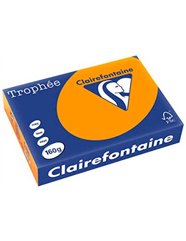 Papier clairefontaine multifonction laser couleur trophe a4 160g/m2 clementine parfaite opacite paquet 250.