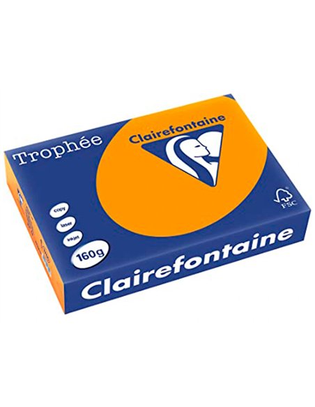 Papier clairefontaine multifonction laser couleur trophe a4 160g/m2 clementine parfaite opacite paquet 250.