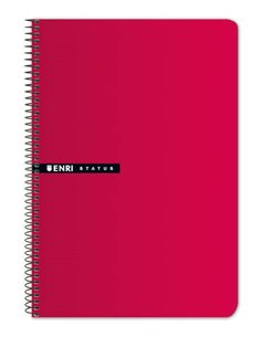 Cahier à spirales Enri Status Fº, couverture rigide, 100 feuilles, 4x4, avec marge, rouge. Couverture rigide durable, grille 4x4