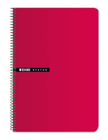 Cahier à spirales Enri Status Fº, couverture rigide, 100 feuilles, 4x4, avec marge, rouge. Couverture rigide durable, grille 4x4