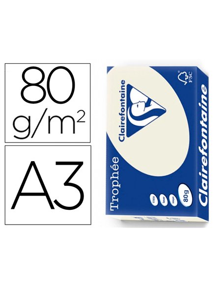 Papier clairefontaine multifonction laser couleur trophe a3 80g/m2 gris perle parfaite opacite paquet 500.