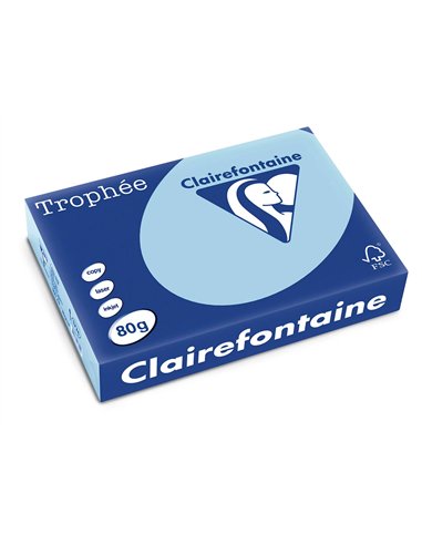 Papier clairefontaine multifonction laser couleur trophe a3 80g/m2 bleu vif parfaite opacite paquet 500.