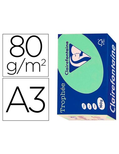 Papier clairefontaine multifonction laser couleur trophe a3 80g/m2 vert nature parfaite opacite paquet 500.