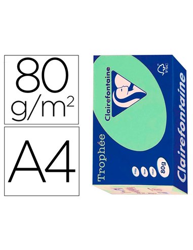 Papier clairefontaine multifonction laser couleur trophe a4 80g/m2 vert nature parfaite opacite paquet 500.