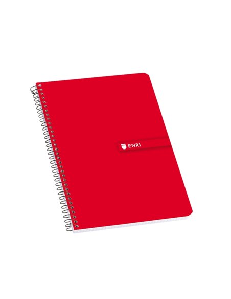 Cahier à spirales Enri Fº 10x10 avec marge, couverture rigide résistante, 100 feuilles de haute qualité, rouge