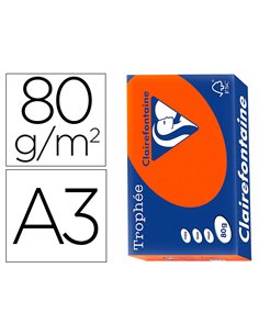 Papier clairefontaine multifonction laser couleur trophe a3 80g/m2 rouge cardinal parfaite opacite.