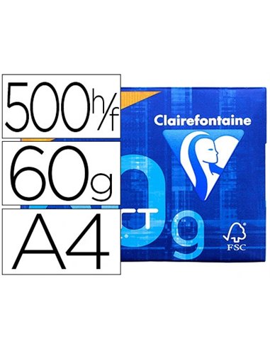 Papier clairefontaine smart print a4 60g/m2 gros tirage blancheur 168 opacité 87 rigidité 70 500 feuilles.