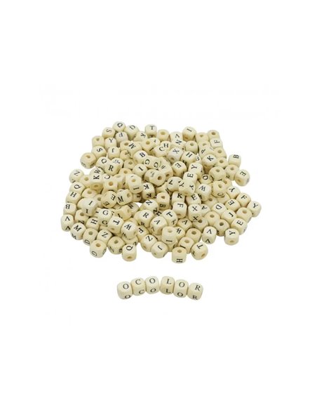 Perle bois ocolor forme carree 1cm imprimee alphabet coloris naturel lot de 440 perles.
