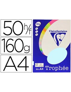 Papier couleur clairefontaine trophée personal paper pack a4 160g/m2 bleu pastel paquet 50 feuilles unicolores.