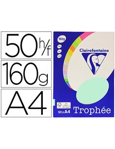 Papier couleur clairefontaine trophée personal paper pack a4 160g/m2 vert pastel paquet 50 feuilles unicolores.