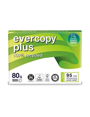 Papier clairefontaine blanc 100% recycle multifonction evercopy a4 80g/m2 blancheur 95 cie.