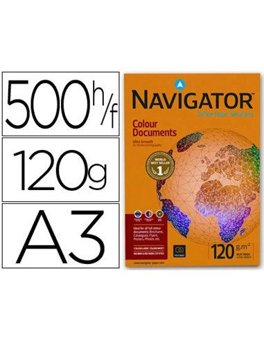 Papier navigator mutlifonction colour documents a3 120g/m2 blancheur 169 opacité 98 rigidité 50 500 feuilles.
