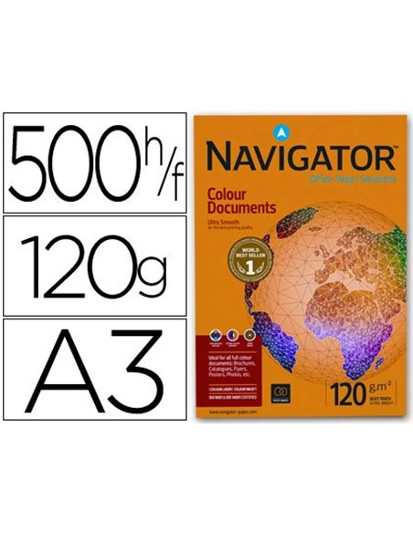 Papier navigator mutlifonction colour documents a3 120g/m2 blancheur 169 opacité 98 rigidité 50 500 feuilles.