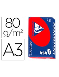 Papier clairefontaine multifonction laser couleur trophe a3 80g/m2 rouge corail parfaite opacite paquet 500.