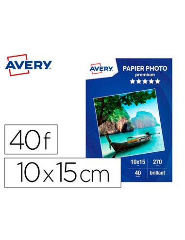 Papier photo avery brillant 270g 10x15 paquet de 40 feuilles.