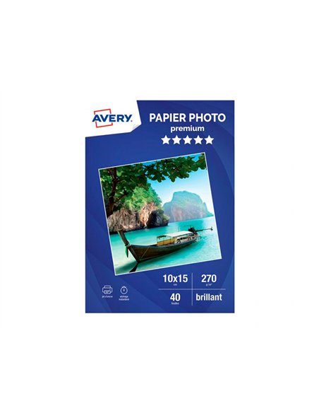 Papier photo avery brillant 270g 10x15 paquet de 40 feuilles.