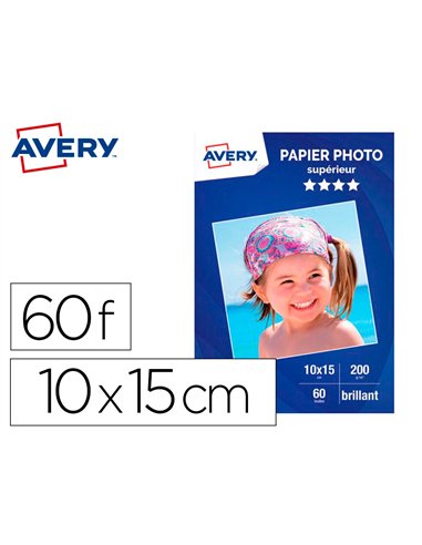 Papier photo avery brillant 200g 10x15 paquet de 60 feuilles.