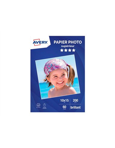 Papier photo avery brillant 200g 10x15 paquet de 60 feuilles.