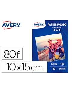 Papier photo avery brillant 180g 10x15 paquet de 80 feuilles.