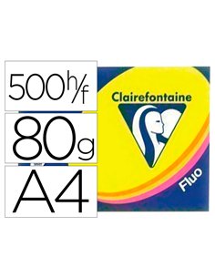 Papier couleur clairefontaine trophée multifonction a4 80g/m2 couleurs assorties fluorescentes paquet 500 feuilles.