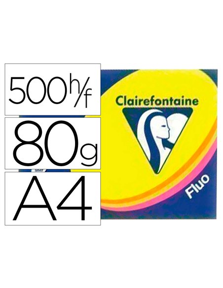 Papier couleur clairefontaine trophée multifonction a4 80g/m2 couleurs assorties fluorescentes paquet 500 feuilles.