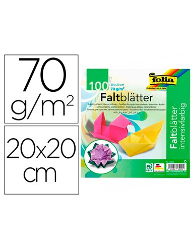 Papier couleur a plier 70gr/m2 100 feuilles 20x20cm couleurs assorties.