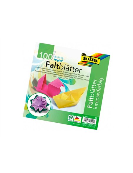 Papier couleur a plier 70gr/m2 100 feuilles 20x20cm couleurs assorties.