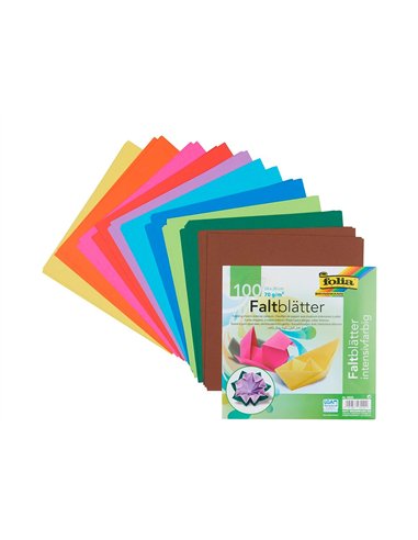 Papier couleur a plier 70gr/m2 100 feuilles 20x20cm couleurs assorties.