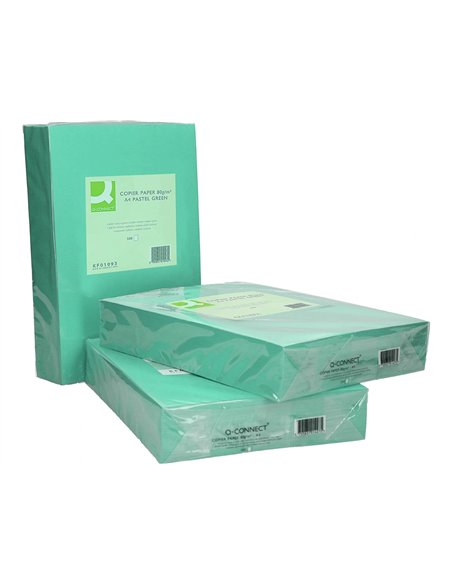 Papier couleur q-connect multifonction a4 80g/m2 unicolore vert ramette 500 feuilles.