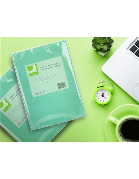 Papier couleur q-connect multifonction a4 80g/m2 unicolore vert ramette 500 feuilles.