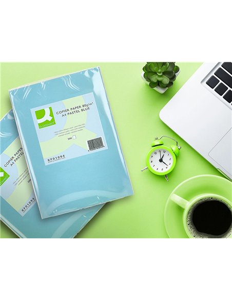 Papier couleur q-connect multifonction a4 80g/m2 unicolore celeste ramette 500 feuilles.