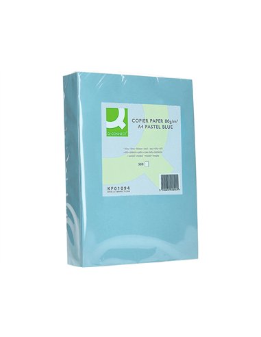 Papier couleur q-connect multifonction a4 80g/m2 unicolore celeste ramette 500 feuilles.