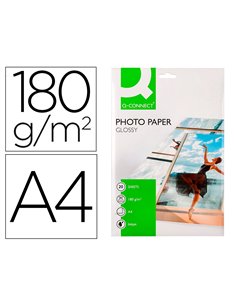 Papier photo q-connect jet d'encre glacé brillant a4 18 0g/m2 compatible toute imprimante paquet 20 feuilles.