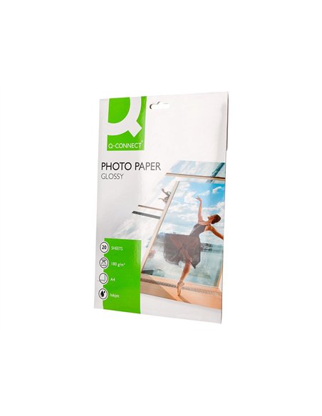 Papier photo q-connect jet d'encre glacé brillant a4 18 0g/m2 compatible toute imprimante paquet 20 feuilles.