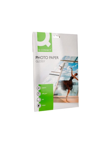 Papier photo q-connect jet d'encre glacé brillant a4 18 0g/m2 compatible toute imprimante paquet 20 feuilles.