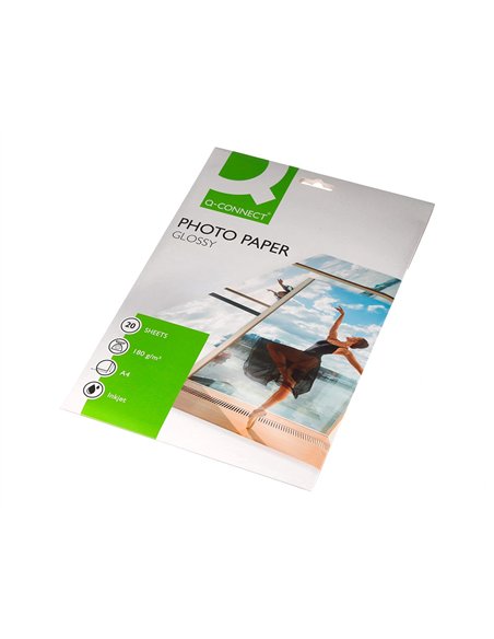 Papier photo q-connect jet d'encre glacé brillant a4 18 0g/m2 compatible toute imprimante paquet 20 feuilles.