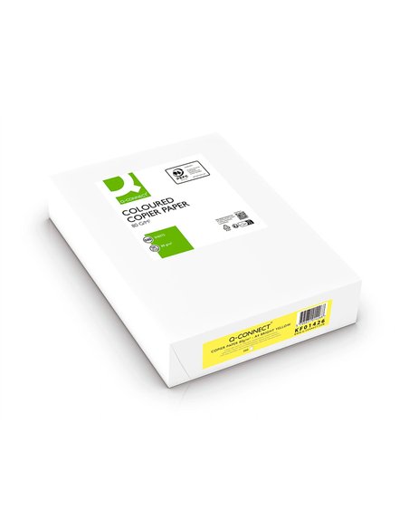 Papier couleur q-connect multifonction a4 80g/m2 unicolore jaune intense ramette 500 feuilles.
