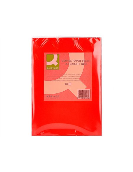 Papier couleur q-connect multifonction a4 80g/m2 unicolore rouge intense ramette 500 feuilles.