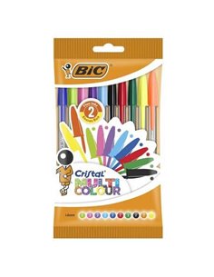 Lot de 10 stylos à bille Bic Cristal multicolores - Pointe ronde 1,6 mm - Trait 0,42 mm - Encre à l'huile - Couleurs assorties