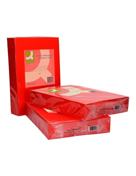 Papier couleur q-connect multifonction a4 80g/m2 unicolore rouge intense ramette 500 feuilles.