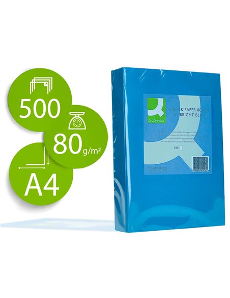 Papier couleur q-connect multifonction a4 80g/m2 unicolore bleu intense ramette 500 feuilles.